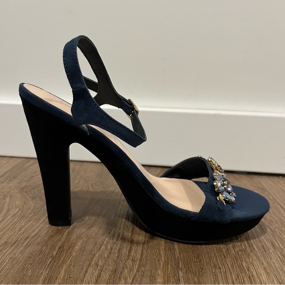 N by Nicole Miller Blue Lexus Jeweled Block Platform Heels - Size 10 - Picture 12 of 16